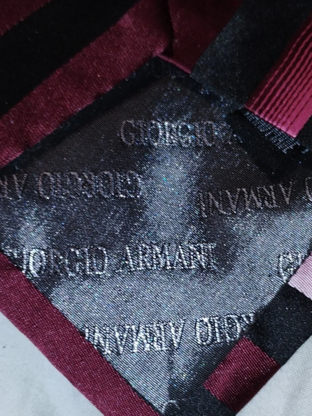 Giorgio Armani Men's Pink and Black Striped Silk Tie